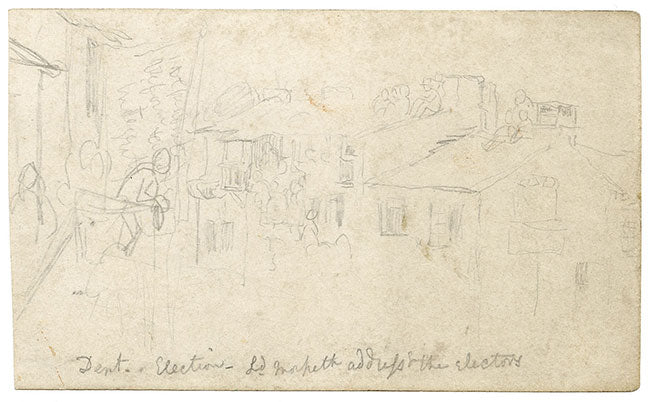 Attribuzione: Daniel Maclise, Lord Morpeth si rivolge agli elettori – disegno di inizio XIX secolo