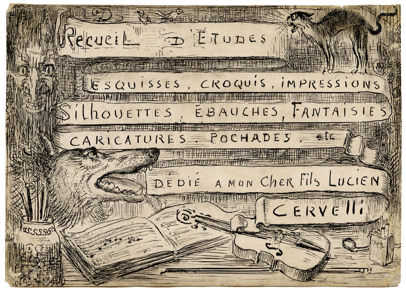 G. Cervelli, Frontespizio con dedica a Lucien – Disegno a penna e inchiostro degli anni '10