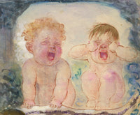 G. Cervelli, Babies Bawling Satirical Cartoon – 1910s watercolour painting