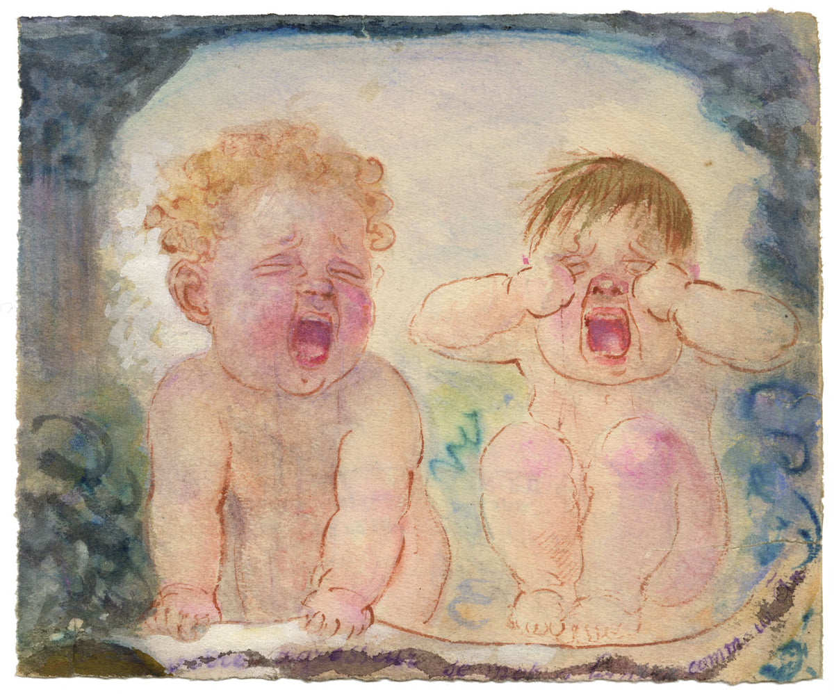 G. Cervelli, Babies Bawling Satirical Cartoon – 1910s watercolour painting
