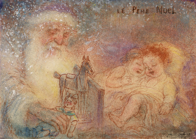 G. Cervelli, Le Père Noël, A Visit from Father Christmas – 1910s watercolour