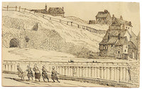 George J. Cayley, Veduta di Dieppe con pescatrici, Normandia – disegno a penna e inchiostro del 1874