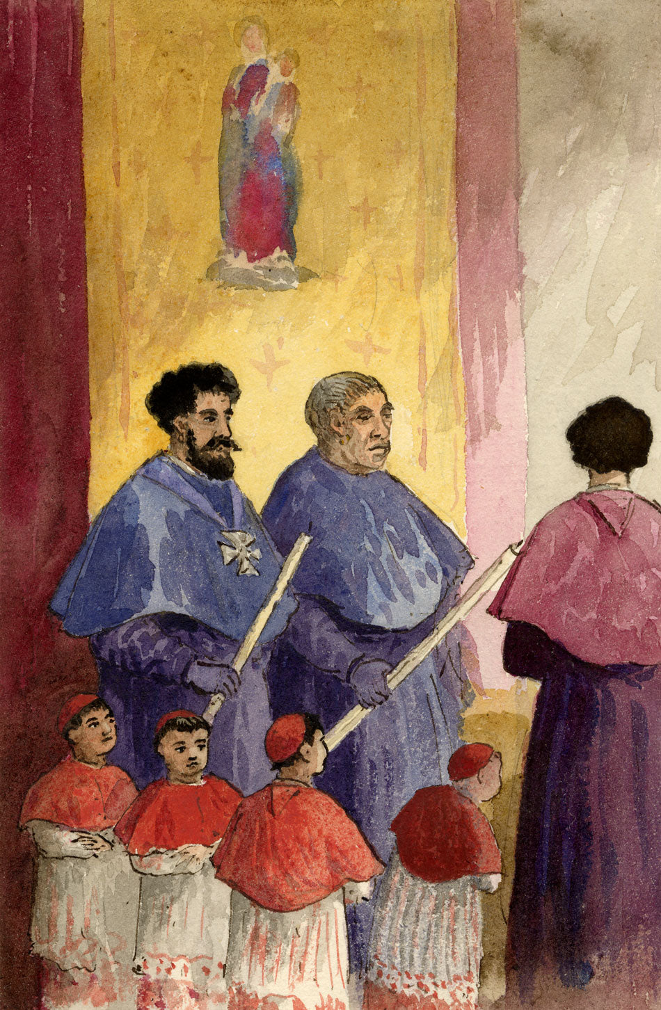 George J. Cayley, Confraternity of Italian Fisherman, Algiers – 1874 watercolour