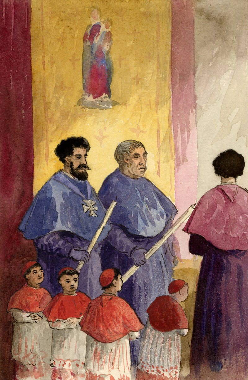 George J. Cayley, Confraternity of Italian Fisherman, Algiers – 1874 watercolour