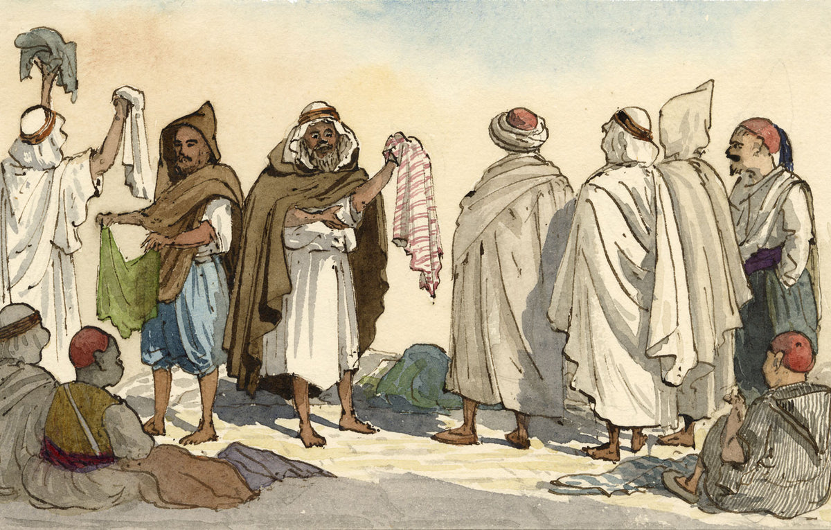 George J. Cayley, Rag Fair, Algiers, Algeria – 1874 watercolour painting