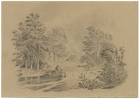 Boscaiolo a riposo con ascia – Disegno originale a grafite dei primi anni del XIX secolo