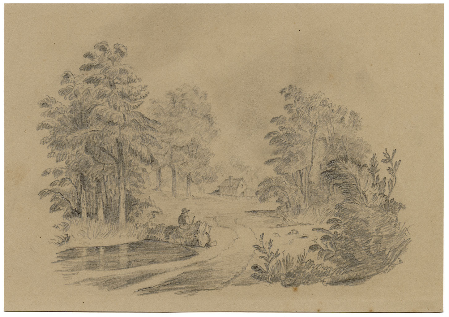 Boscaiolo a riposo con ascia – Disegno originale a grafite dei primi anni del XIX secolo