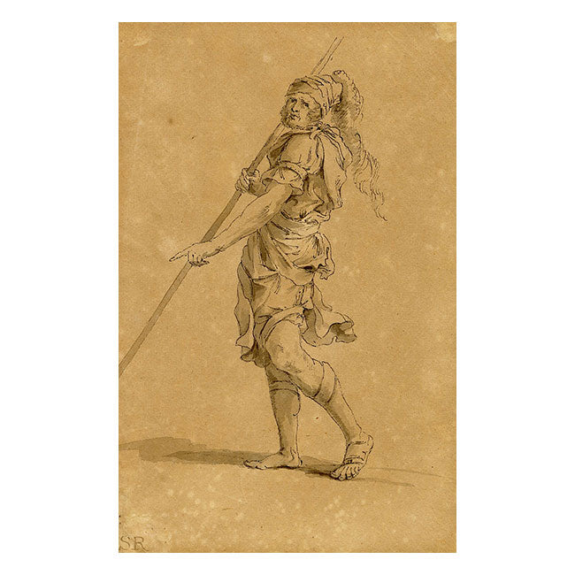 John White Abbott, Female Figure after Salvator Rosa – c.1805 ink & wash drawing