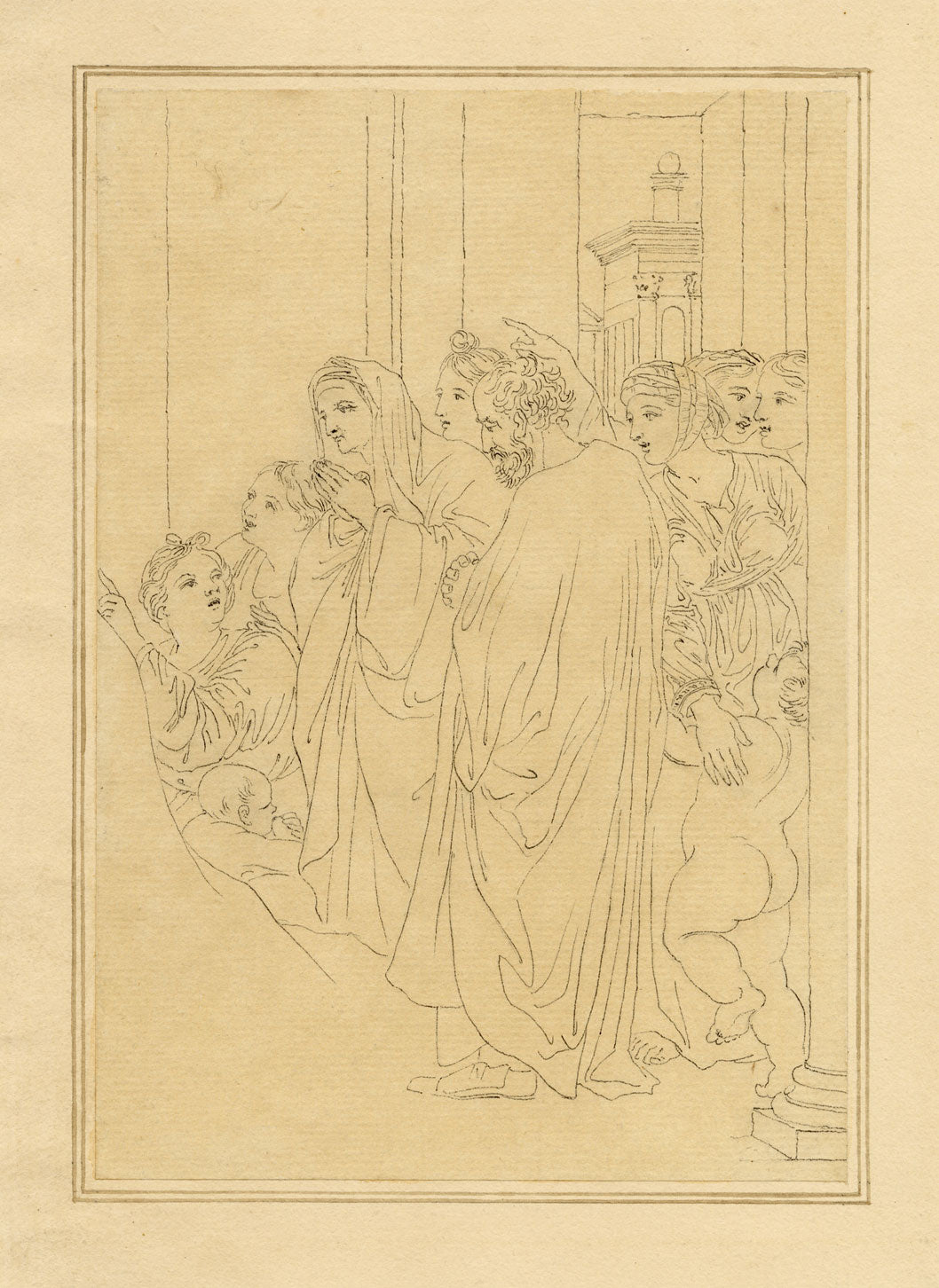 John White Abbott, Detail after Domenichino – Original c.1805 pen & ink drawing