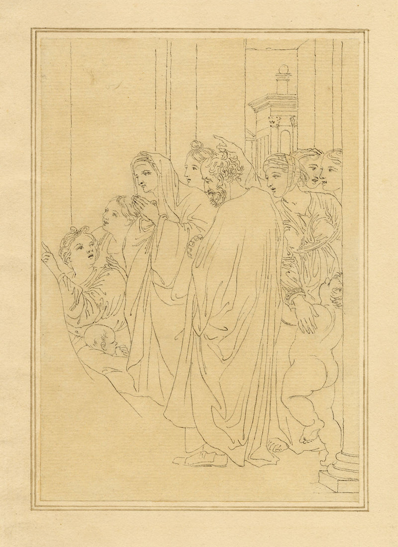 John White Abbott, Detail after Domenichino – Original c.1805 pen & ink drawing