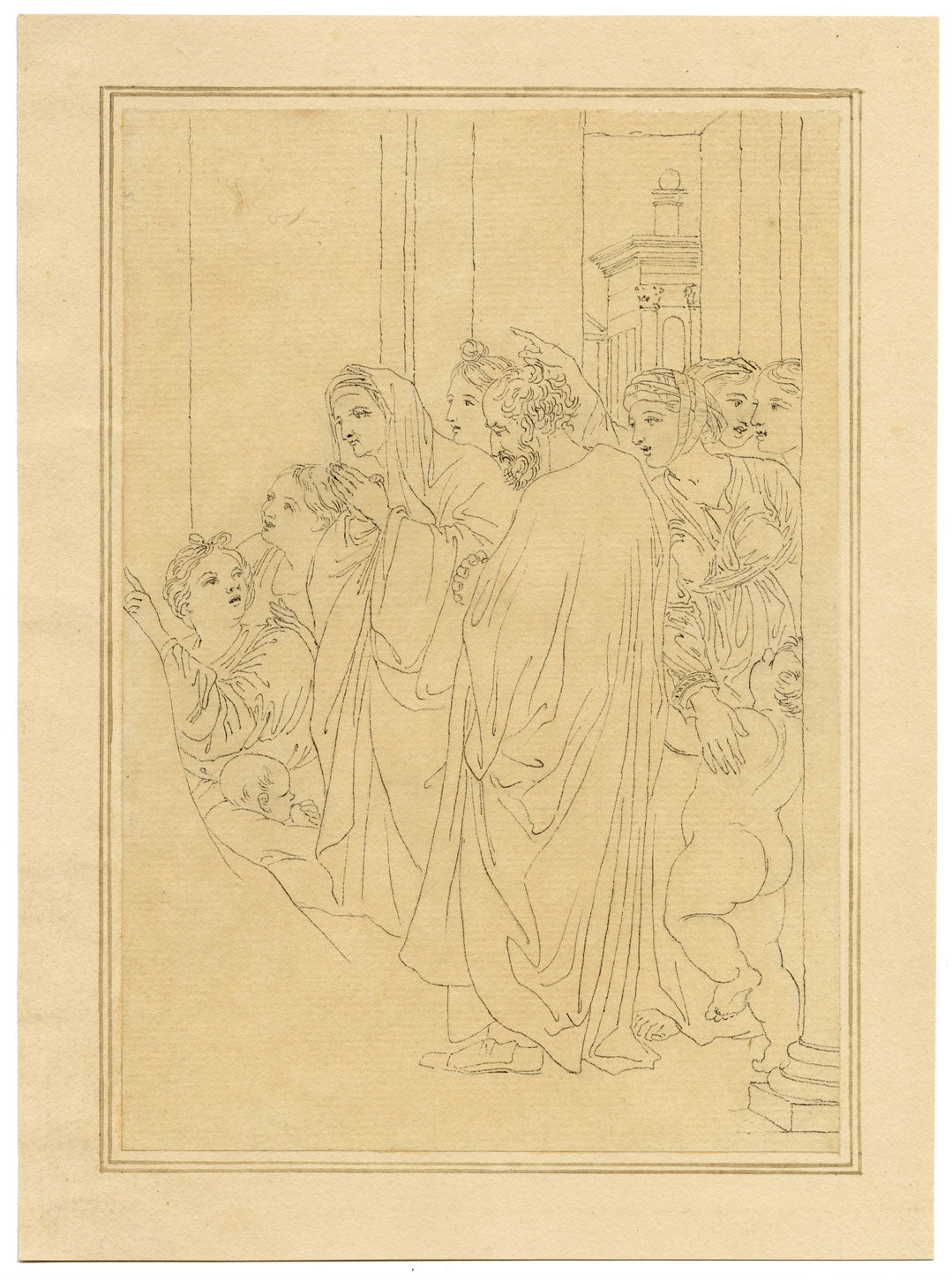 John White Abbott, Detail after Domenichino – Original c.1805 pen & ink drawing