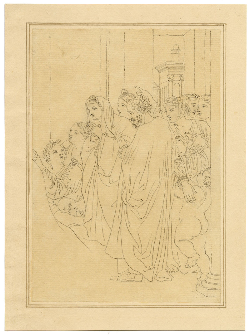 John White Abbott, Detail after Domenichino – Original c.1805 pen & ink drawing