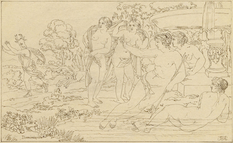 John White Abbott, Diana after Domenichino – Original c.1805 pen & ink drawing