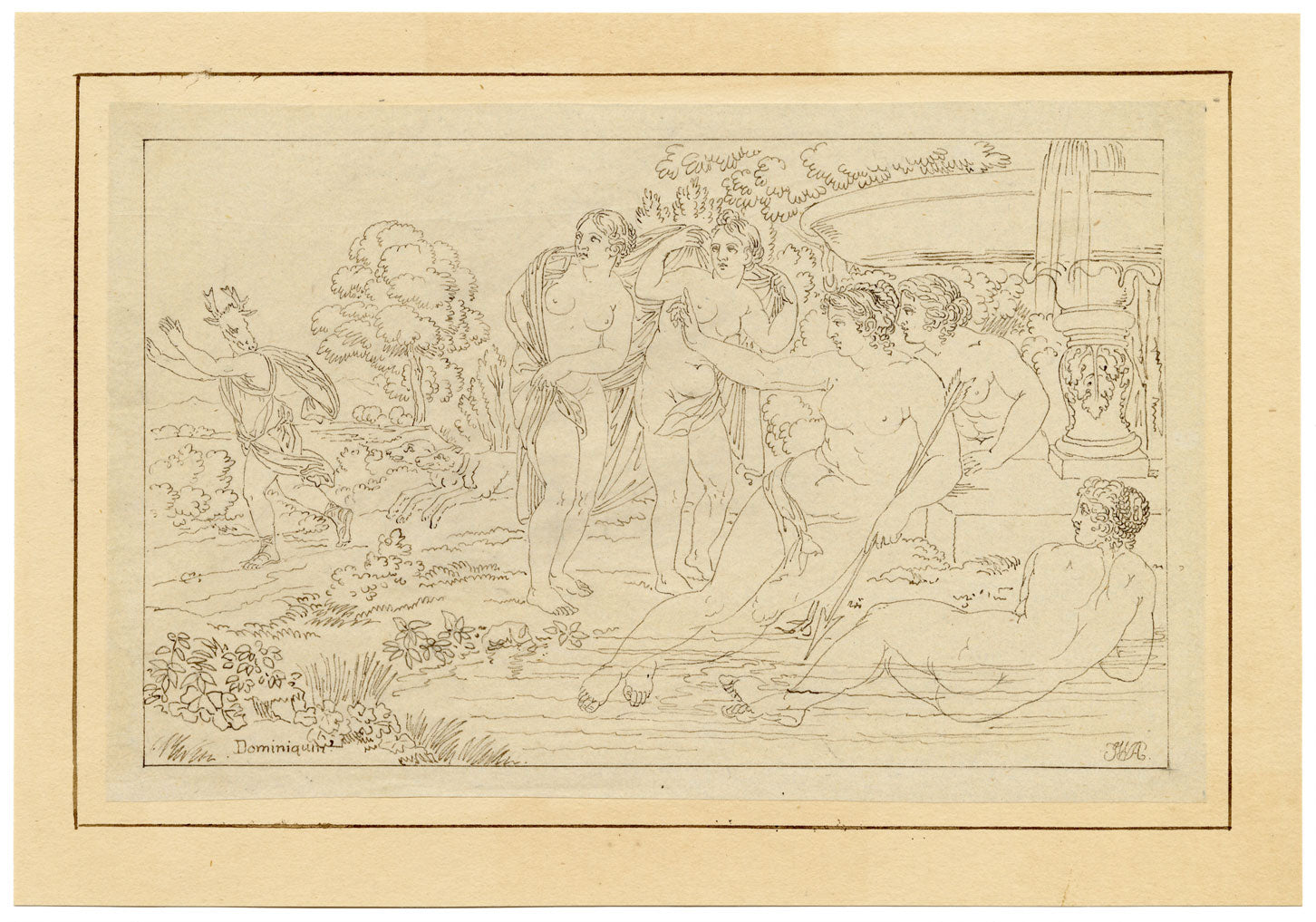 John White Abbott, Diana after Domenichino – Original c.1805 pen & ink drawing