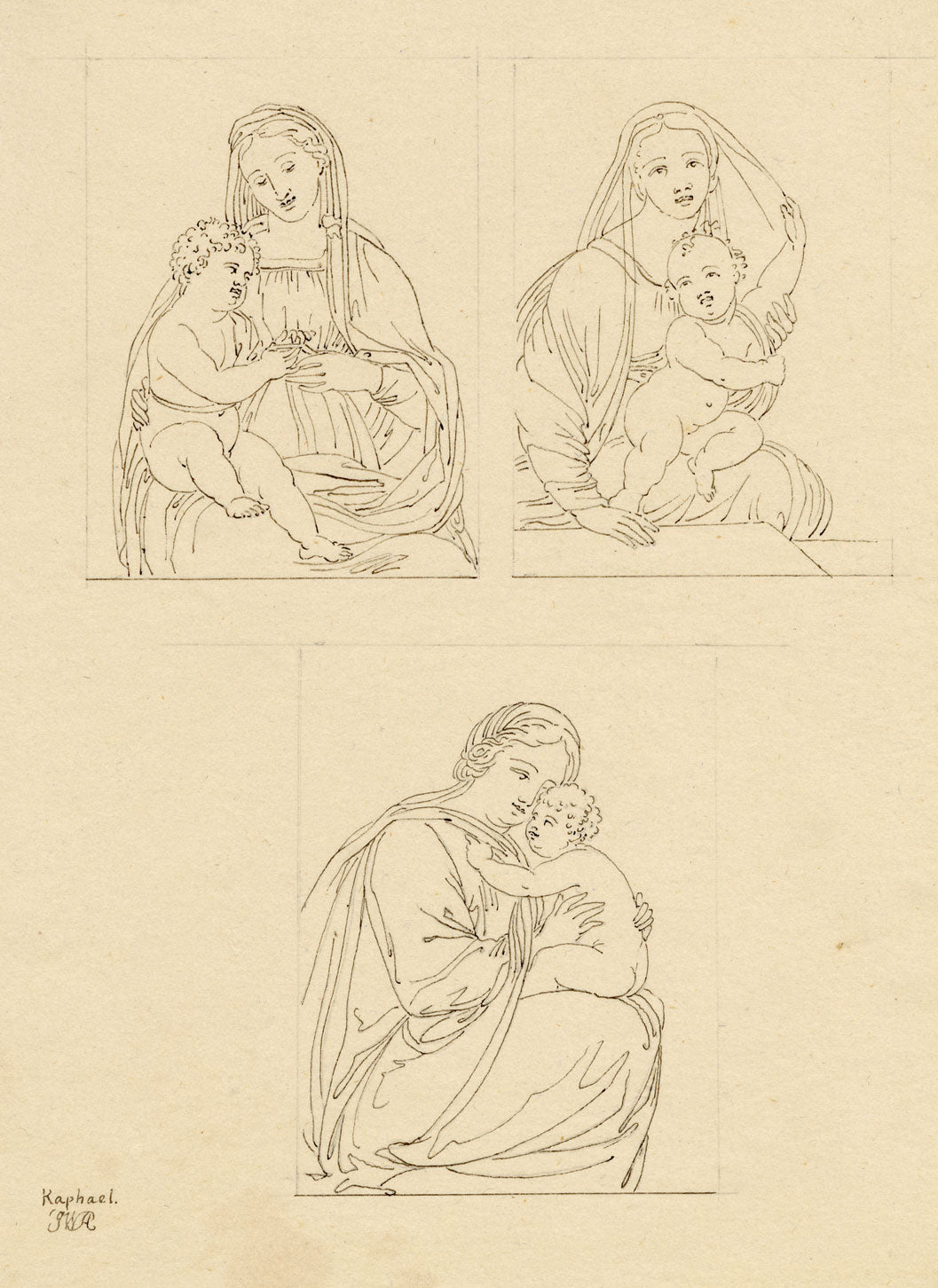 John White Abbott, Madonna & Child after Raphael – c.1805 pen & ink drawing
