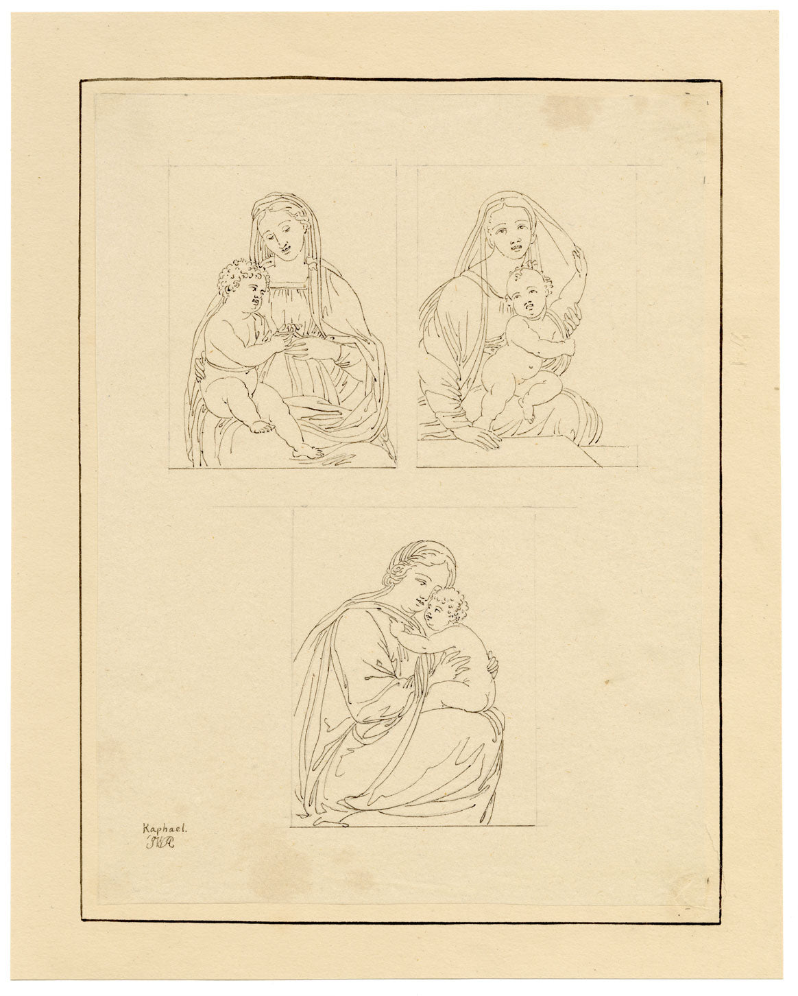 John White Abbott, Madonna & Child after Raphael – c.1805 ink drawing