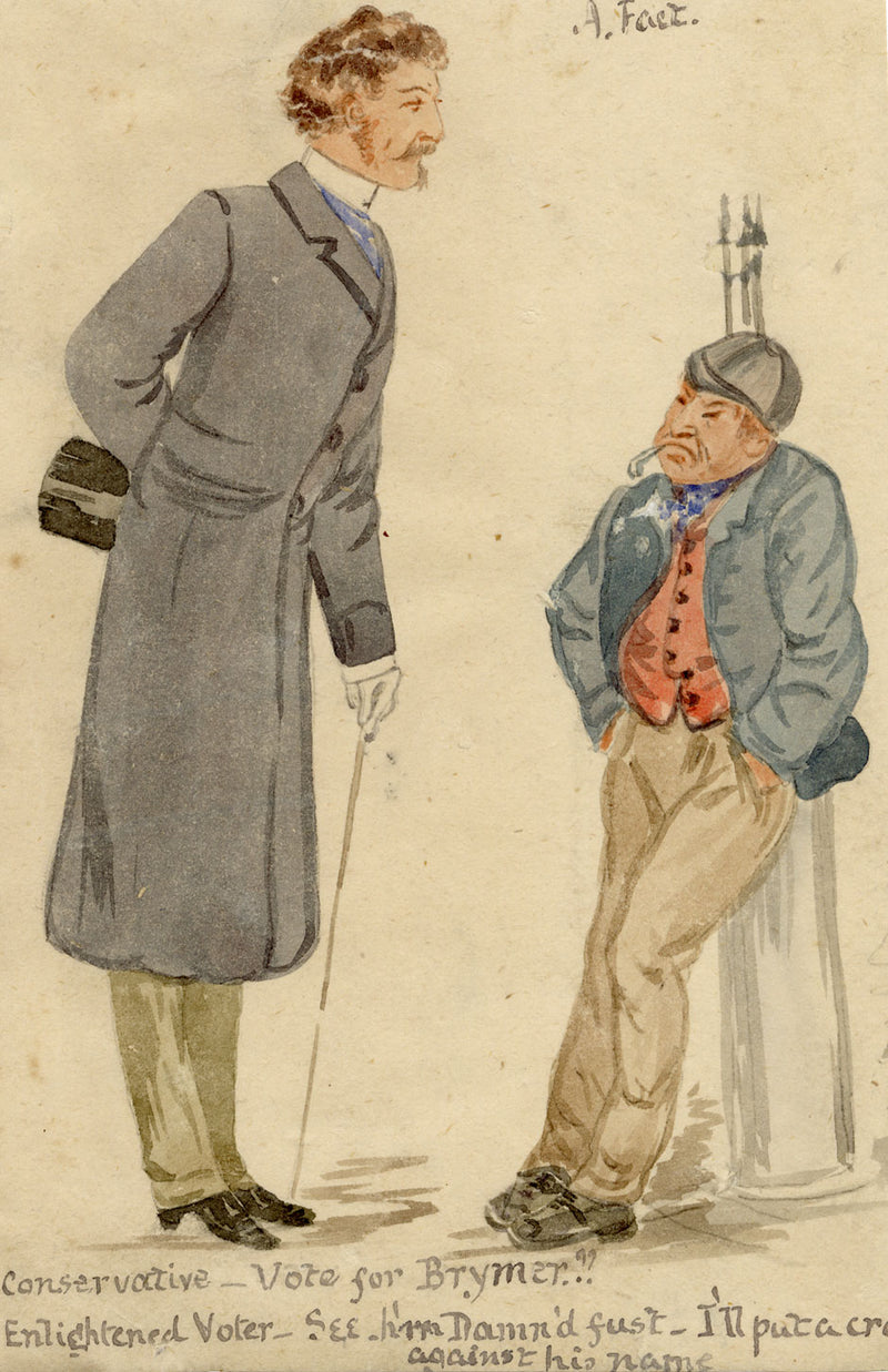 Victorian Political Cartoon 'Vote for Brymer' – 1880s watercolour painting