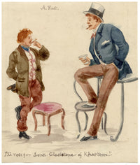 Victorian Political Cartoon, Gladstone on Khartoum – 1880s watercolour painting