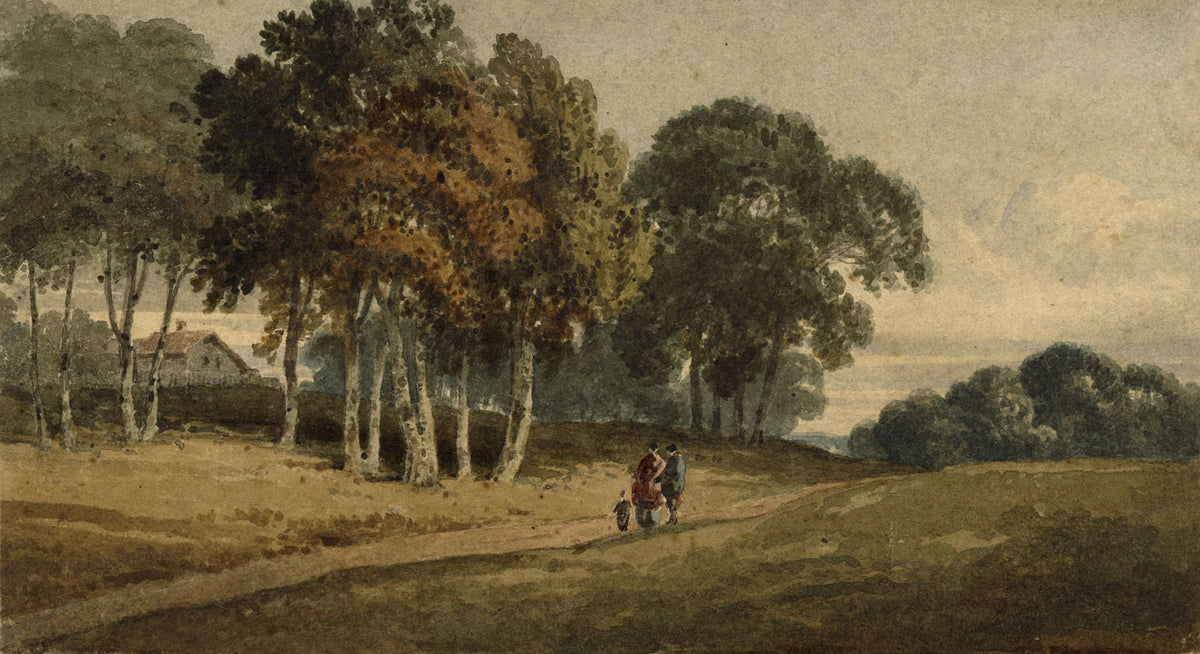 Circle of Thomas Girtin, Figures on a Country Lane – c.1800 watercolour painting