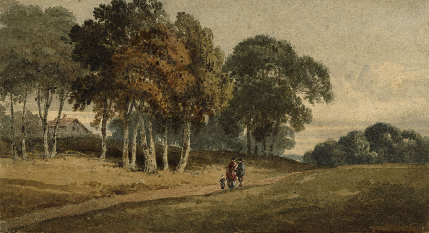 Circle of Thomas Girtin, Figures on a Country Lane – c.1800 watercolour painting