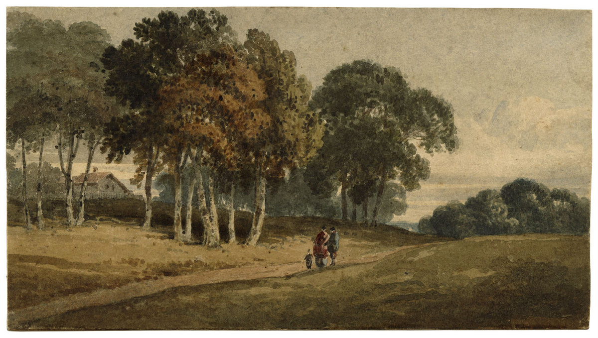 Circle of Thomas Girtin, Figures on a Country Lane – c.1800 watercolour painting