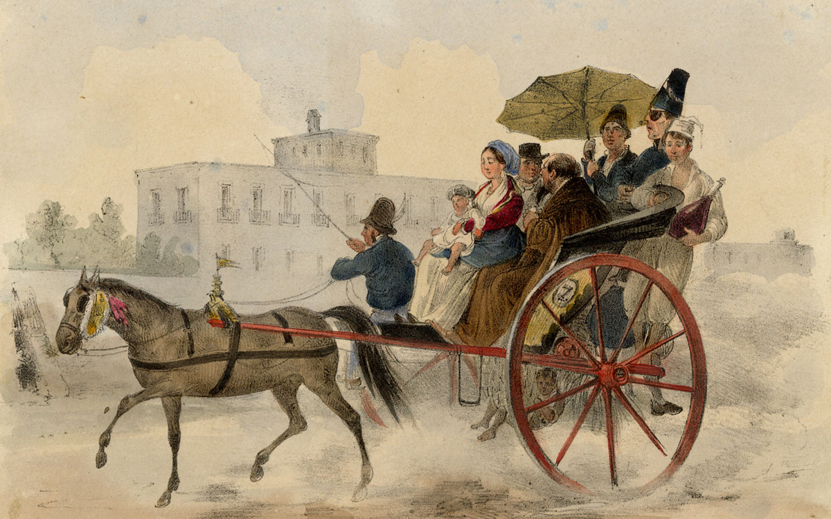 Gaetano Dura, Horse-drawn Carriage, Naples – early 19th-century lithograph print