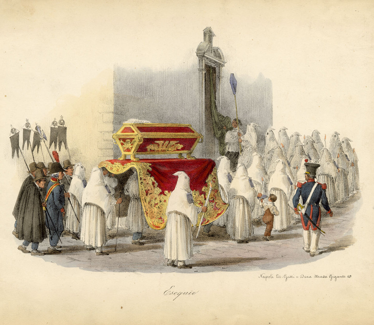 Gaetano Dura, Esequie Funeral Rites, Naples –early 19th-century lithograph print