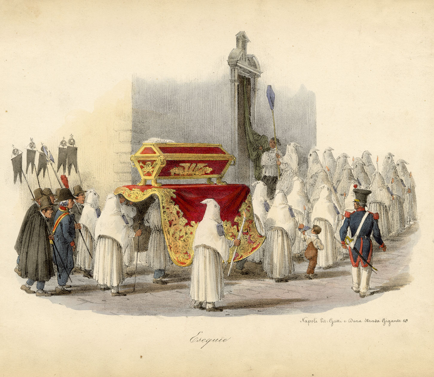 Gaetano Dura, Esequie Funeral Rites, Naples –early 19th-century lithograph print