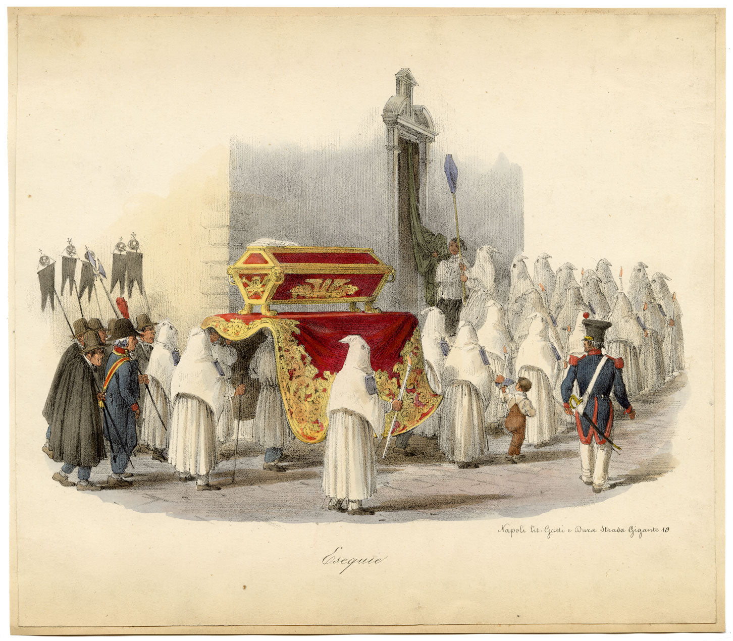 Gaetano Dura, Esequie Funeral Rites, Naples –early 19th-century lithograph print