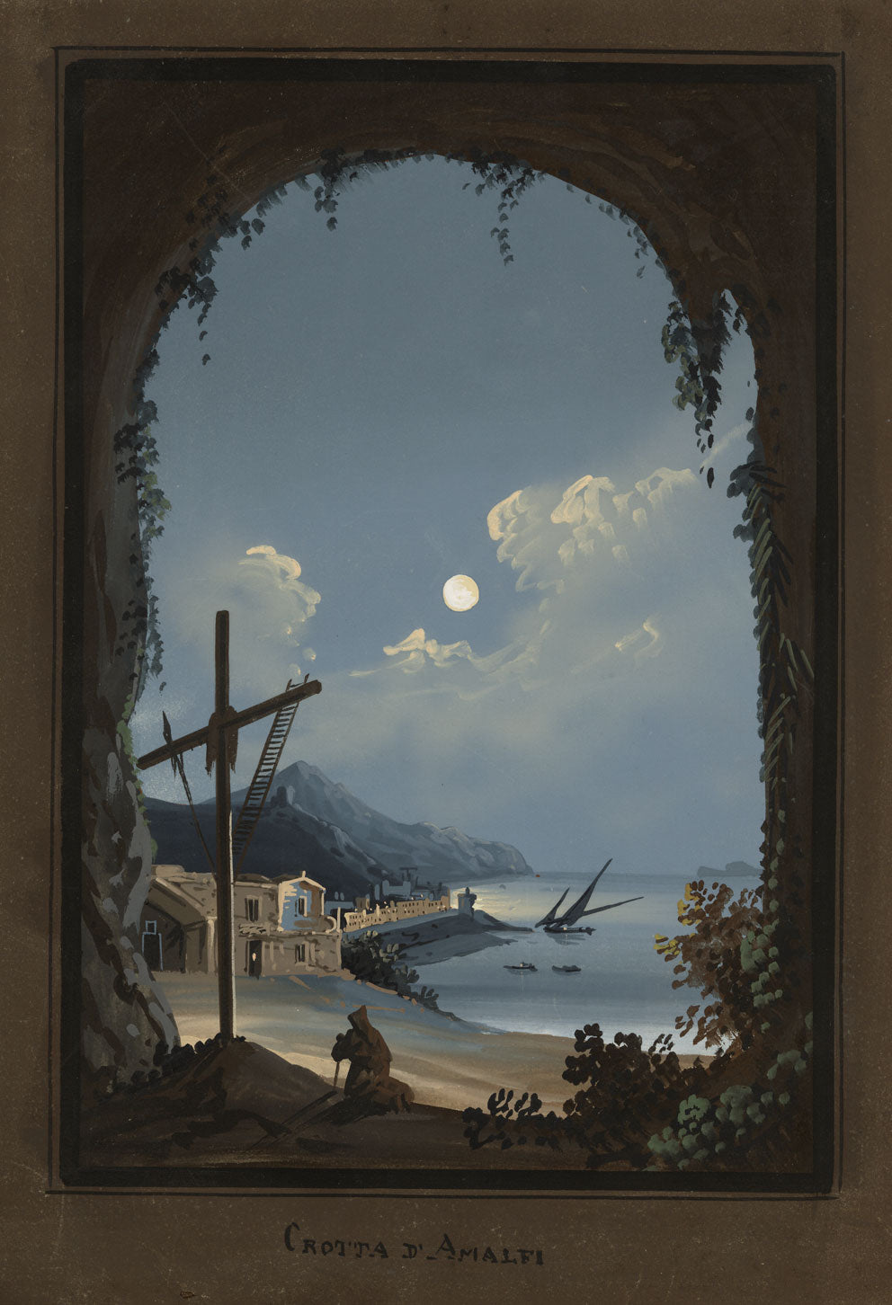 Neapolitan School, Grotta d'Amalfi – early 19th-century gouache painting