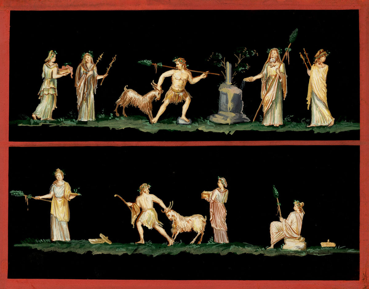 Neapolitan School, Pompeii Fresco: Sacrificial Goat–early C19th gouache painting