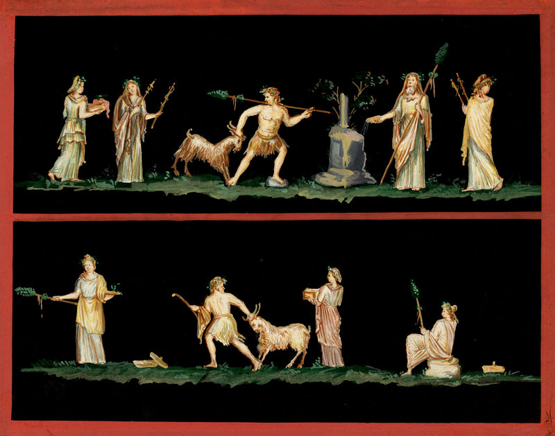 Neapolitan School, Pompeii Fresco: Sacrificial Goat–early C19th gouache painting