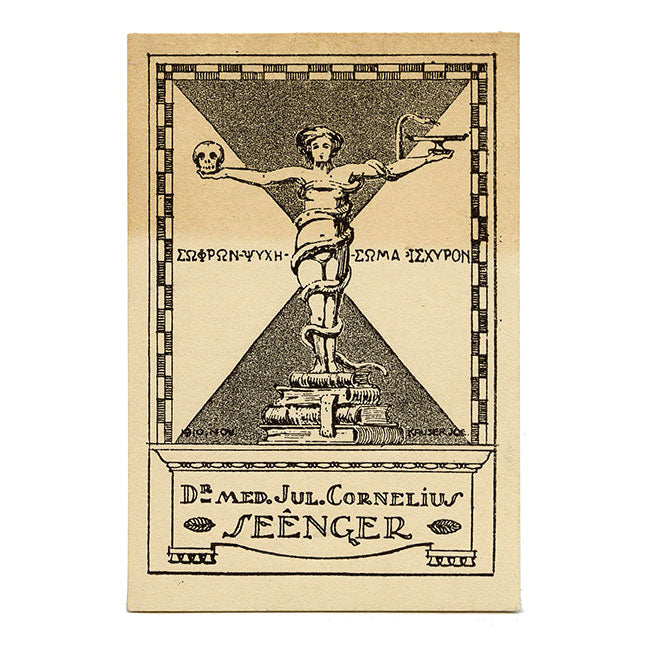 Hungarian Secession Ex Libris Bookplate by J. Kauser – 1910 wood engraving
