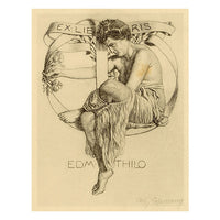 Vienna Secession Ex Libris Bookplate by Alfred Cossmann – 1909 wood engraving