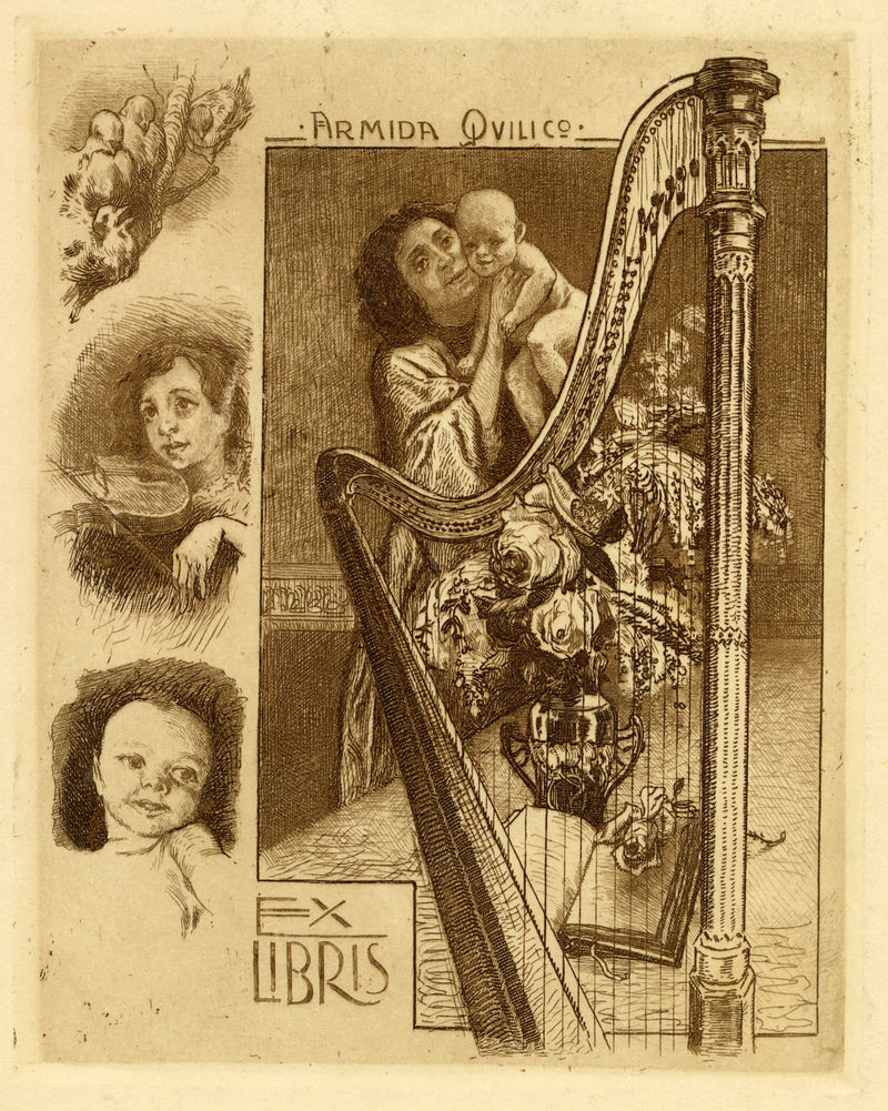 Vienna Secession Ex Libris Bookplate by Alfonso Bosco – c.1910s etching