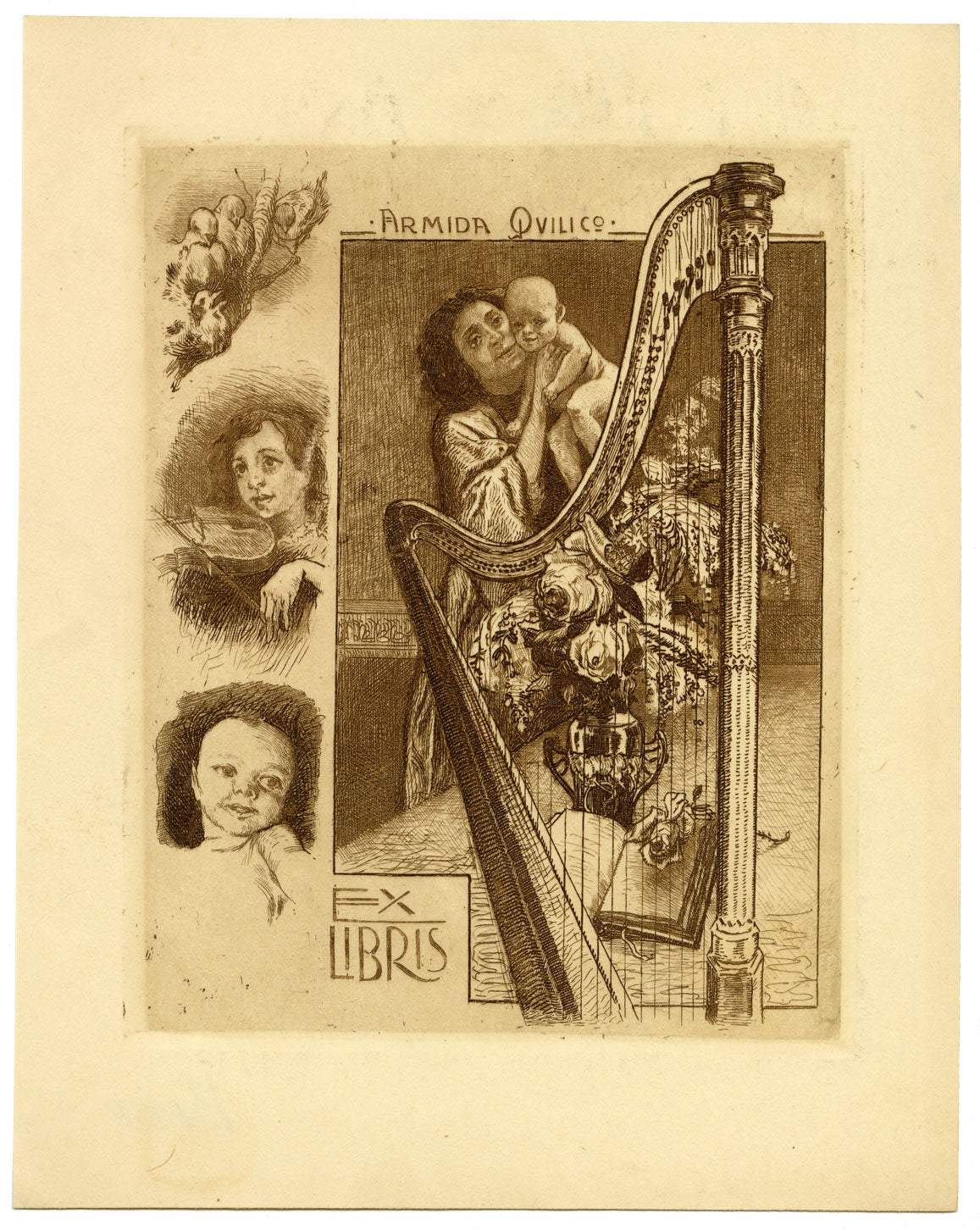 Vienna Secession Ex Libris Bookplate by Alfonso Bosco – c.1910s etching