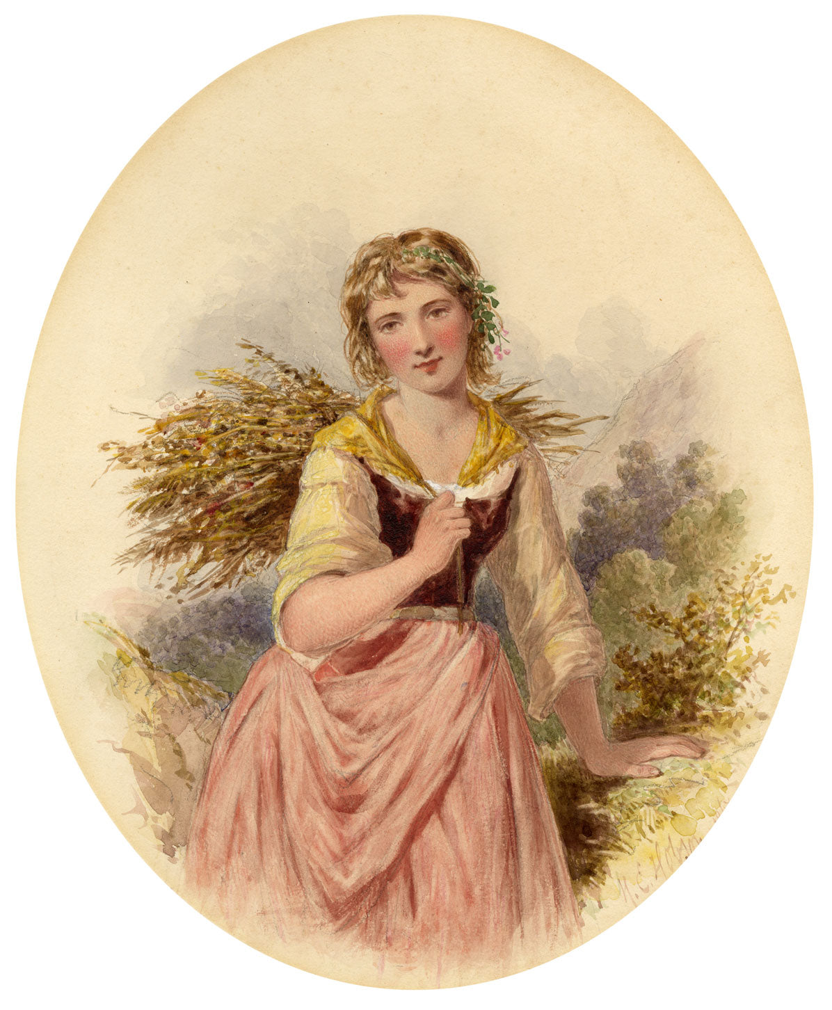 Henry Edrington Hobson, A Young Fern Gatherer – 1867 watercolour painting