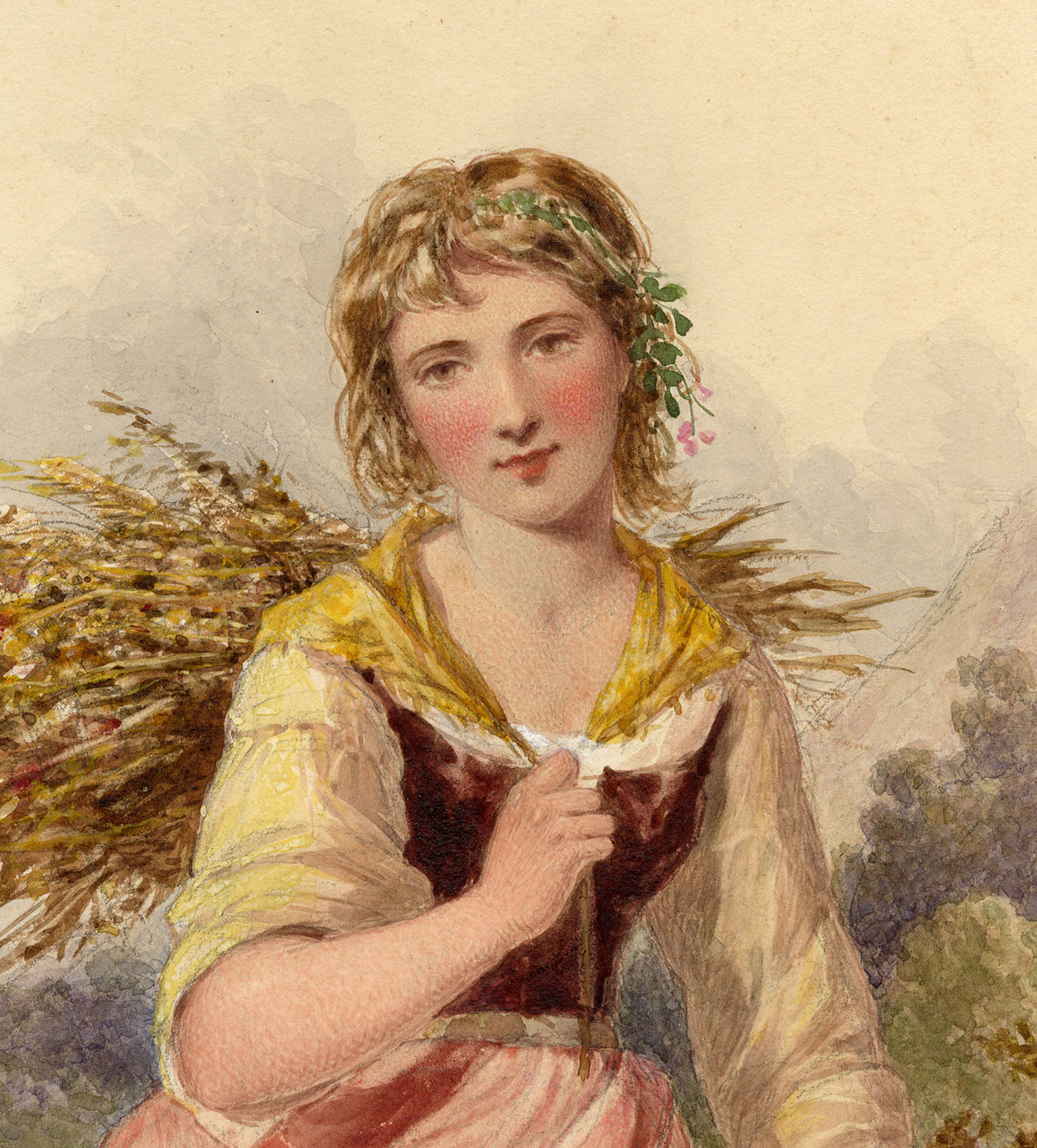 Henry Edrington Hobson, A Young Fern Gatherer – 1867 watercolour painting