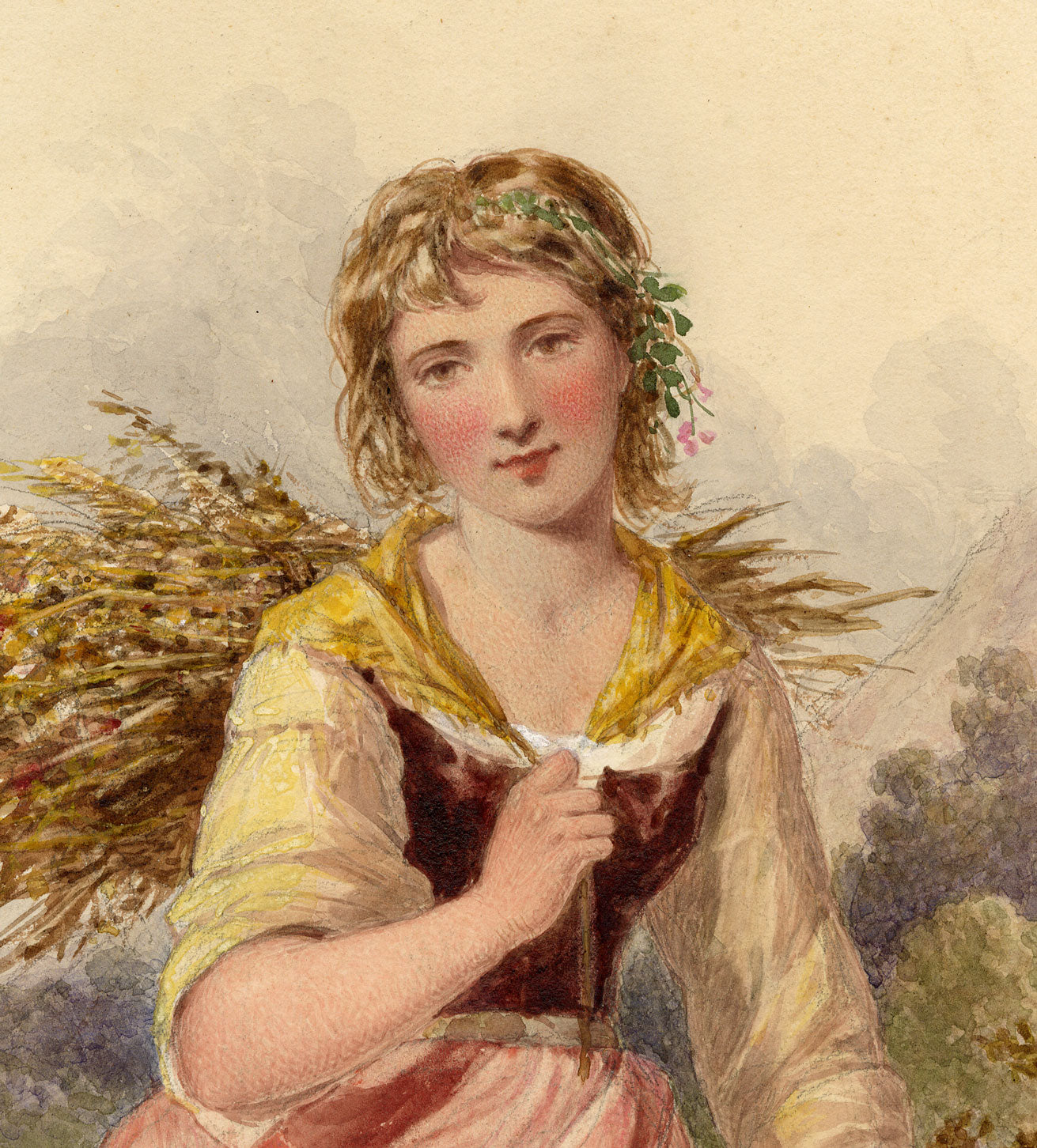 Henry Edrington Hobson, A Young Fern Gatherer – 1867 watercolour painting