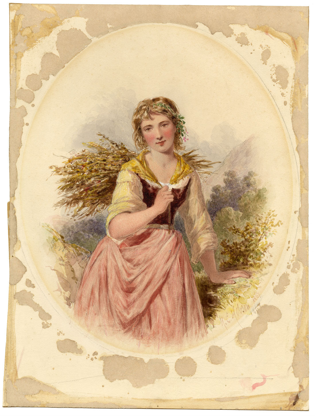 Henry Edrington Hobson, A Young Fern Gatherer – 1867 watercolour painting