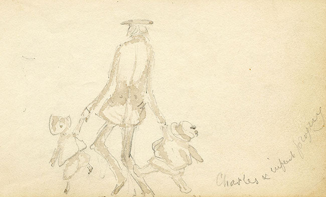 Charles & Infant Progeny – Original mid-19th-century graphite drawing