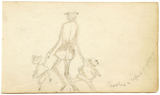 Charles &amp; Infant Progeny – Dibujo original en grafito de mediados del siglo XIX