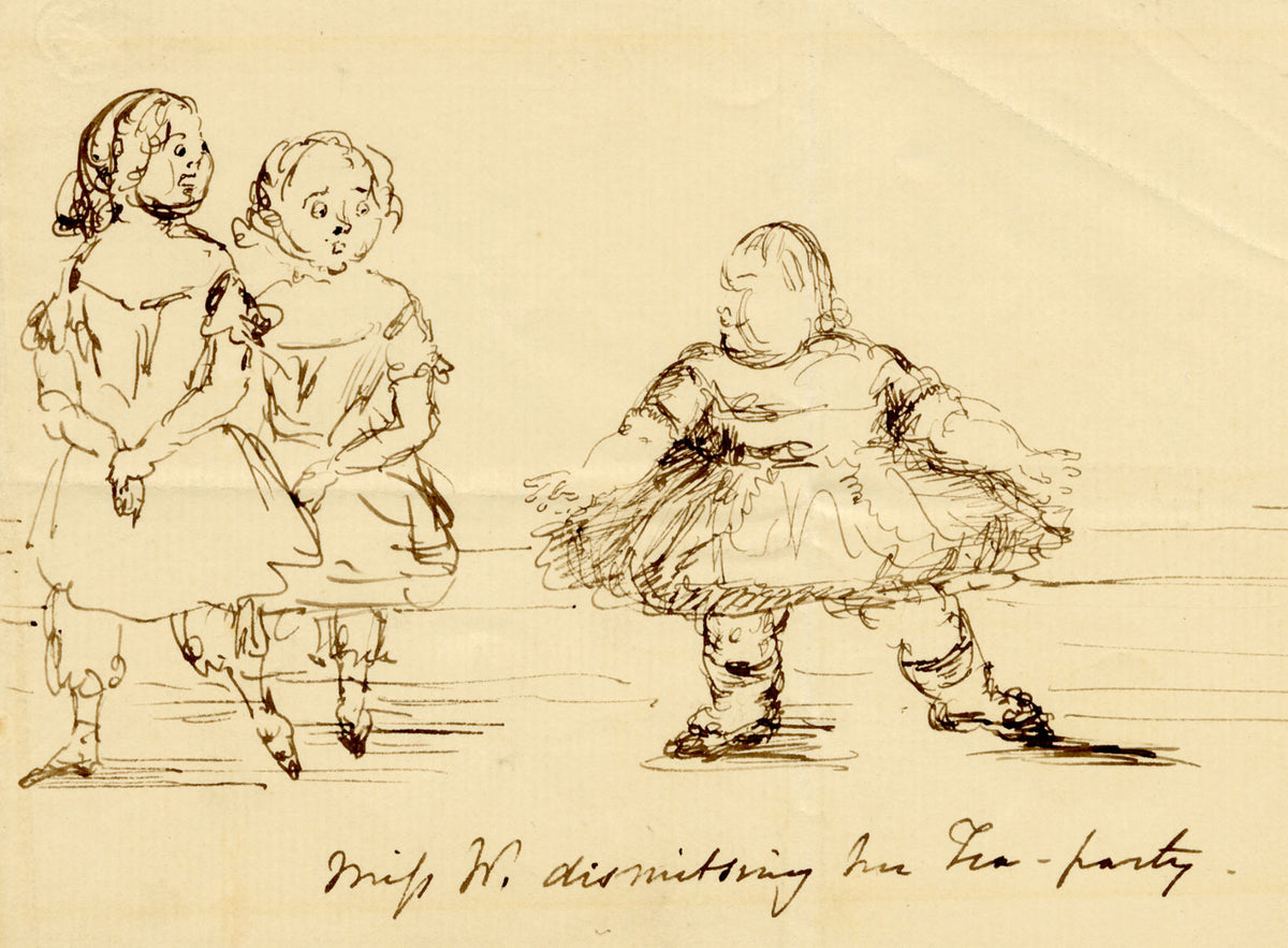 Manner of John Leech, Miss W Dismissing Her Tea-Party – mid-C19th ink drawing