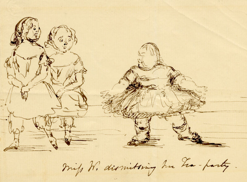 Manner of John Leech, Miss W Dismissing Her Tea-Party – mid-C19th ink drawing