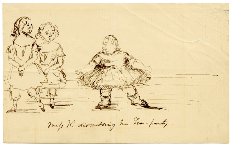 Manner of John Leech, Miss W Dismissing Her Tea-Party – mid-C19th ink drawing