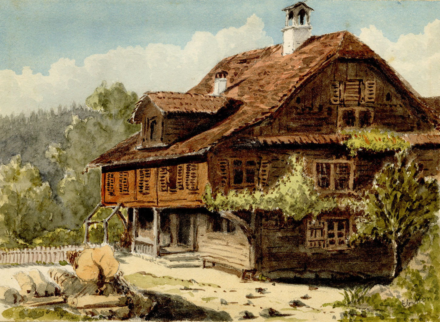 H.B.B. McCalmont, Chalet at Ebikon, Lucerne, Switzerland – 1873 watercolour
