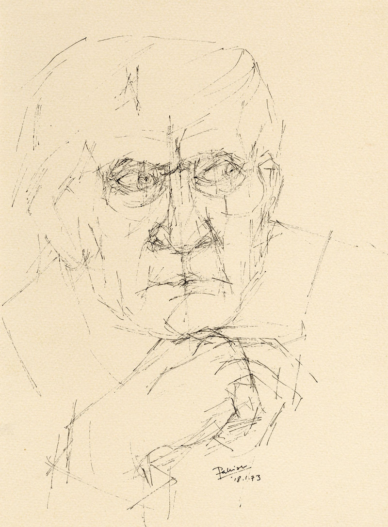 Anthony Palliser, Male Portrait Study – Original 1973 pen & ink drawing