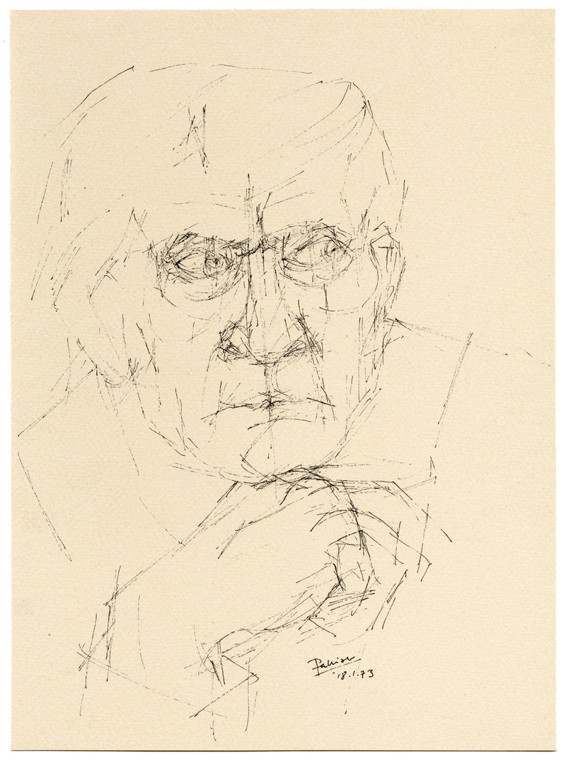 Anthony Palliser, Studio di ritratto maschile – Disegno originale a penna e inchiostro del 1973