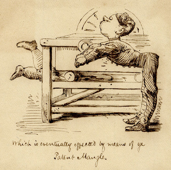 Pickford Robert Waller, Cartoon 'Ye Patent Mangle' – c.1860s pen & ink drawing