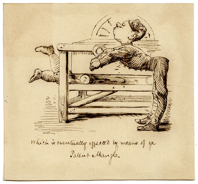 Pickford Robert Waller, Cartoon 'Ye Patent Mangle' – c.1860s pen & ink drawing